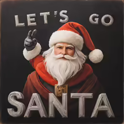 a black wall with a santa claus photo on it