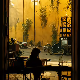 a person sitting outside while working on their laptop