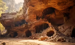 a staircase carved into the side of an unfinished cliff