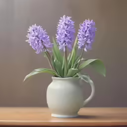 small lavender flowers in a white jug on a table