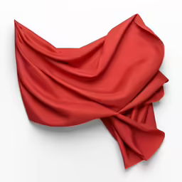 a red square, draped fabric against a white background