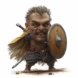 a cartoonized troll with an axe and shield