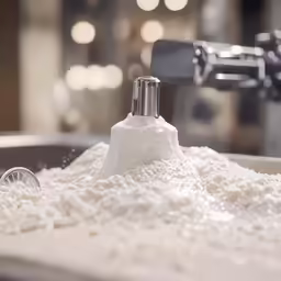 flour is being spread across a white table
