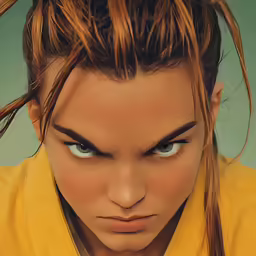 the blue eyed girl with ponytails is posing for the camera