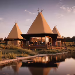 an image of a resort at dusk