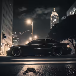 a car parked on the street at night time