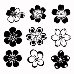 flowers black and white icons with different colors,flowers in black and white are displayed