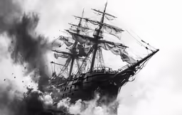 a very tall ship with lots of masts on the front and side