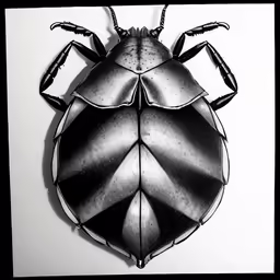 a drawing of a silver beetle on a white background