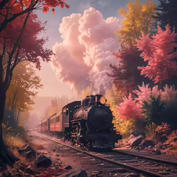a train is making its way through the woods