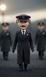 a small toy man in black uniform with black mustache