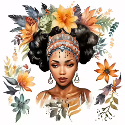a woman with flowers in her hair and wearing a wreath on her head