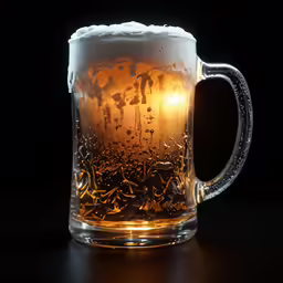 mugs of beer are lit and dark