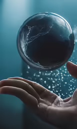the hand is under a soap dish with water