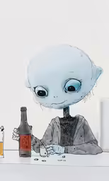 there is an image of a alien with two bottles