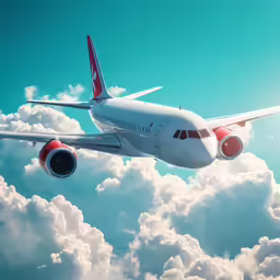 an airplane flying in the air with some clouds