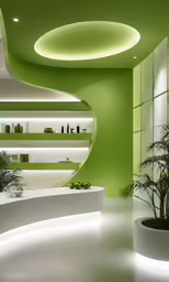 an elegant kitchen with a futuristic white counter