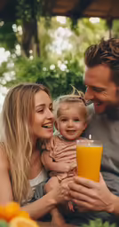a family holding and looking at each other as they smile
