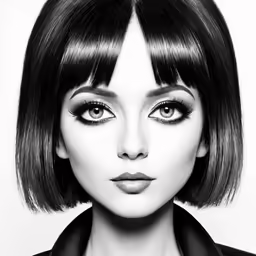 a girl with short black hair wearing dark makeup