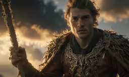 a male character with spiked hair holding up a chain