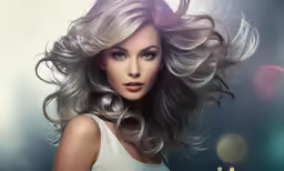the lady is posing for the photo with her hair in curls