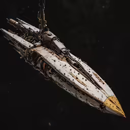 a space shuttle that is hanging from the side of a dark sky