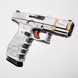 an illustration of a gun in white and orange