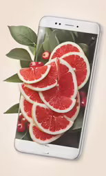 an image of slices of grapefruit arranged in the shape of a heart on a smartphone screen