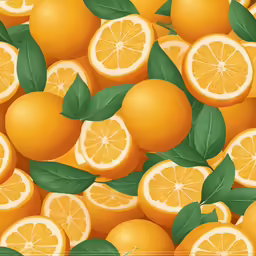 an artistic image of several oranges with leaves