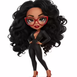 an animation of the character harley, dressed in black tights and glasses