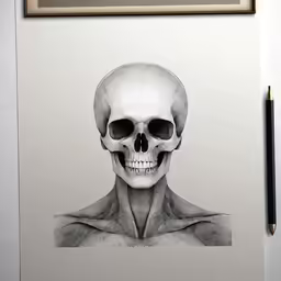 a drawing of a skeleton in black and white