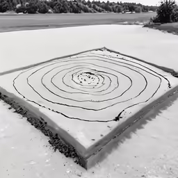 a cement square with an interlace of intersecting circles
