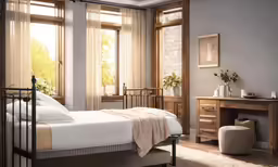 a bedroom with hardwood floors, a window and a bed