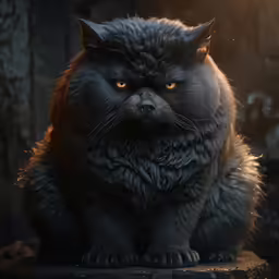 a black cat sitting down while staring
