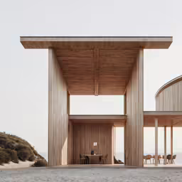an apartment complex with wooden exterior and modern architecture