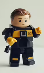 a lego minifig wearing black and yellow