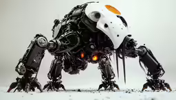 a robotic dog with a helmet on his head