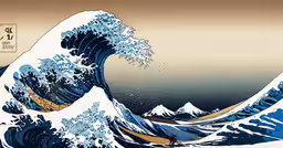 the great wave of kanji painting,a large wave with the words the great wave is displayed in this image