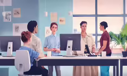 some people are sitting at the table with computers