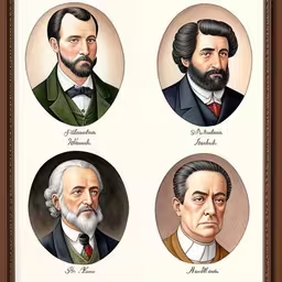 four pictures of people with different suits in a frame,five portraits of thomas adams, abraham lincoln and john d adams