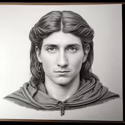 an old drawing of a man wearing a hoodie