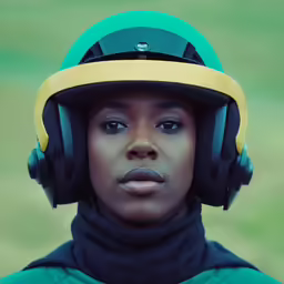 a female with a helmet and goggles on