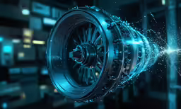 a close up of a metal object flying through the air
