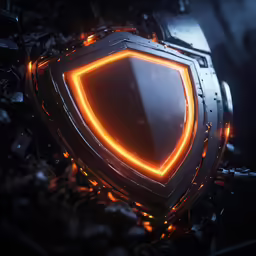 an armor shield with red light glowing around it