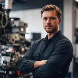 the professional photographer poses for a photo next to a large video camera