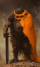 an evil looking stuffed animal holding a knife