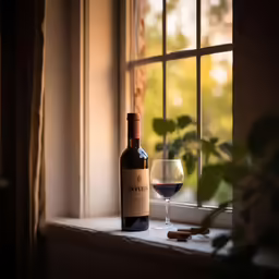 the wine bottle is next to a glass