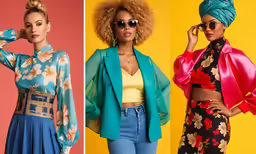 three different models in matching clothing posing for a photo