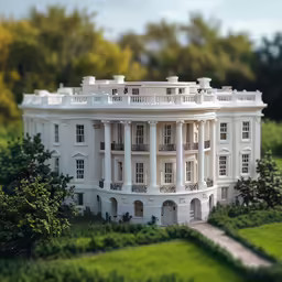 a model of the white house with trees in the background