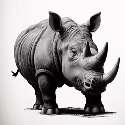 a black rhino in front of a white background